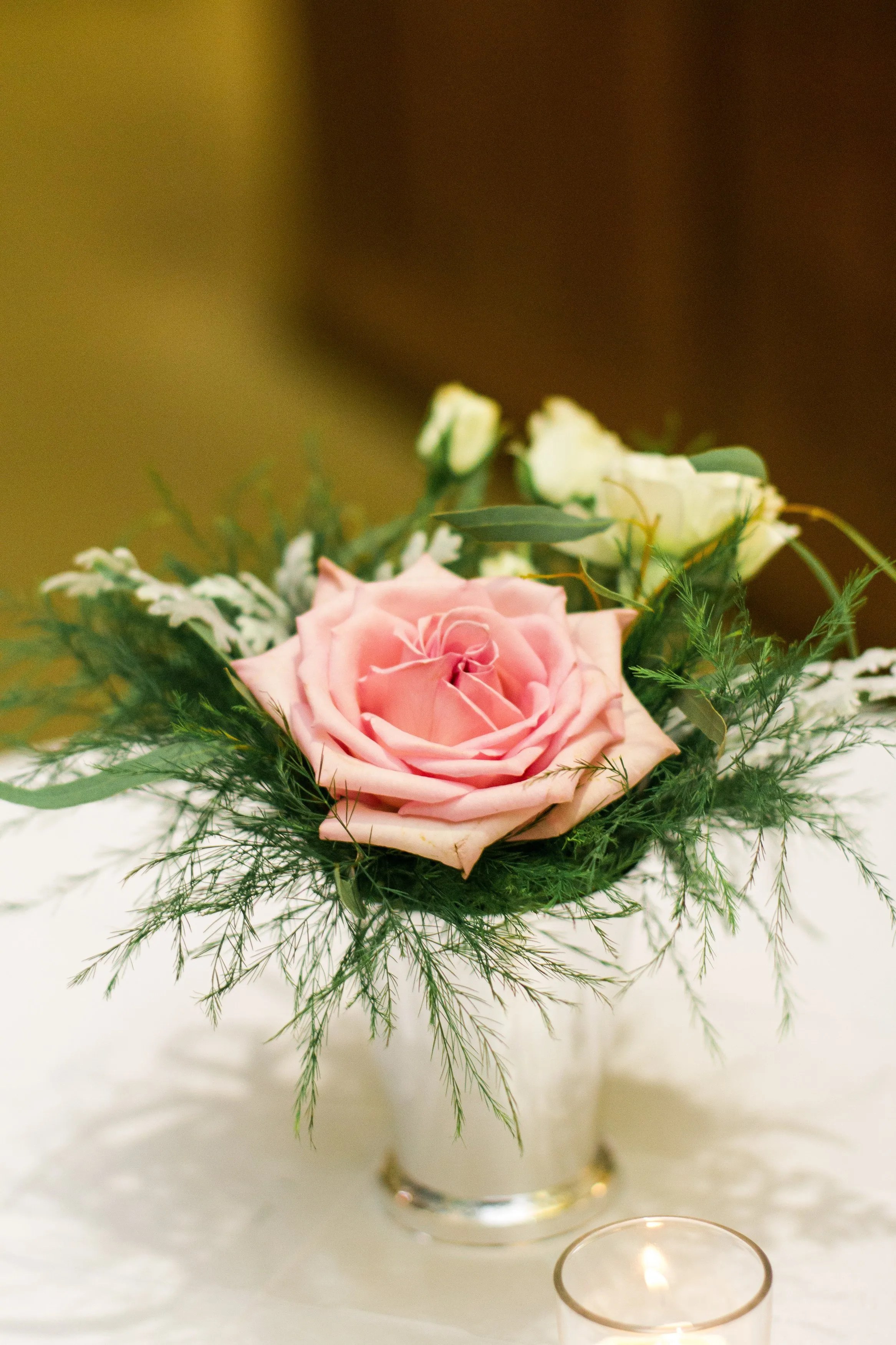 Rose and Fern Cocktail Table Centerpieces
