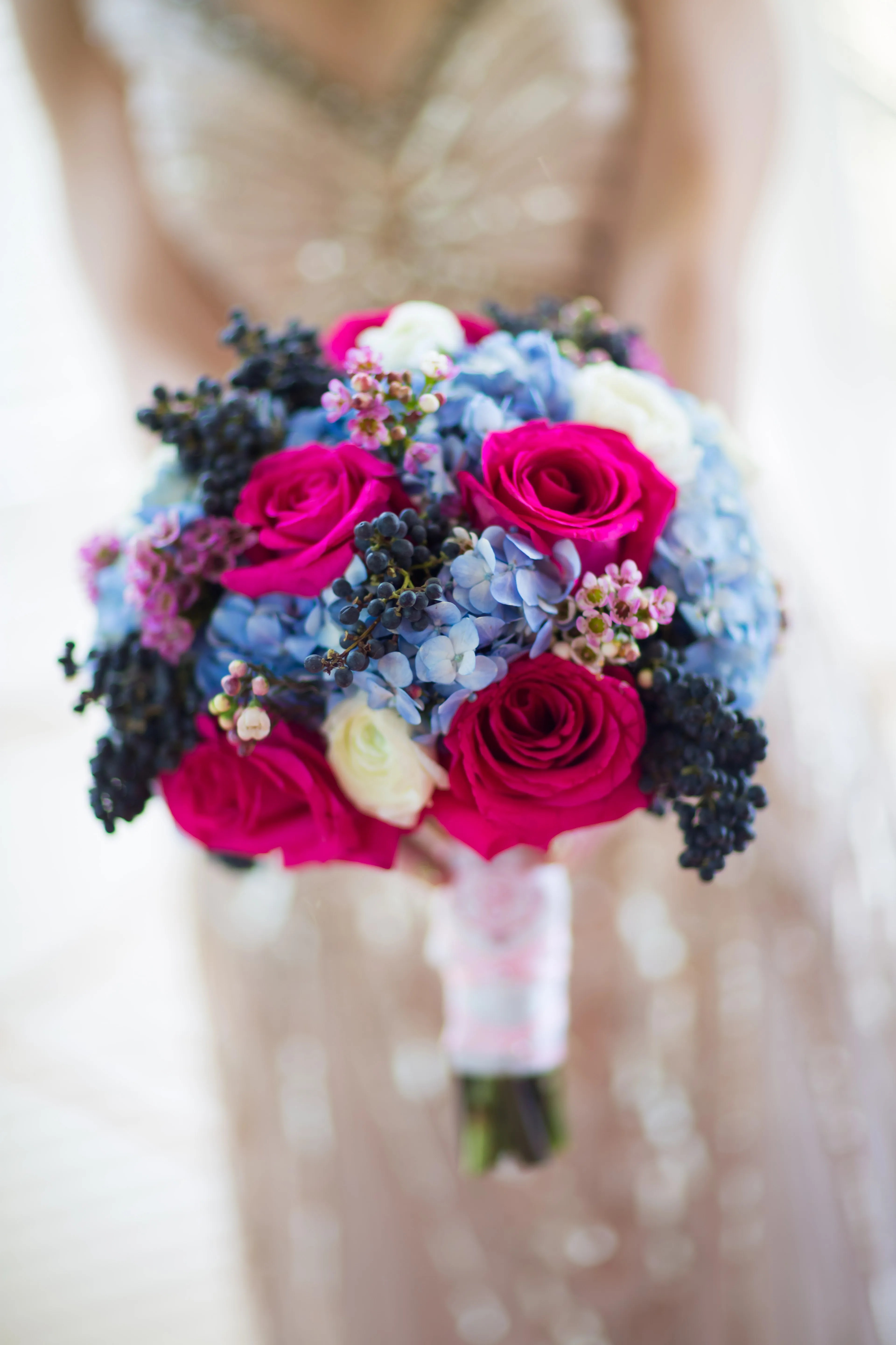Bright Blue and Pink Bridal Bouquet