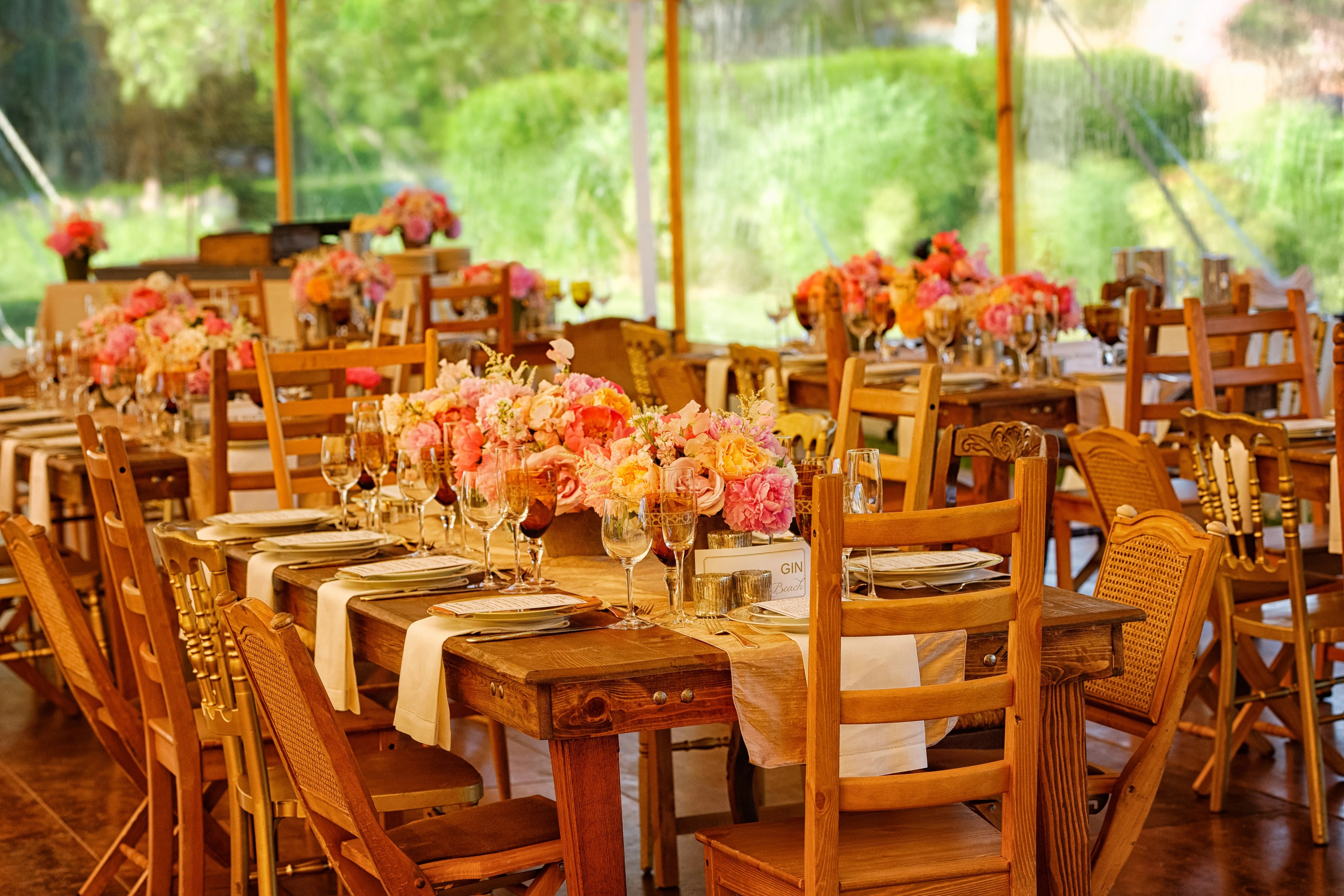 Farm Tables with Mismatched Chairs