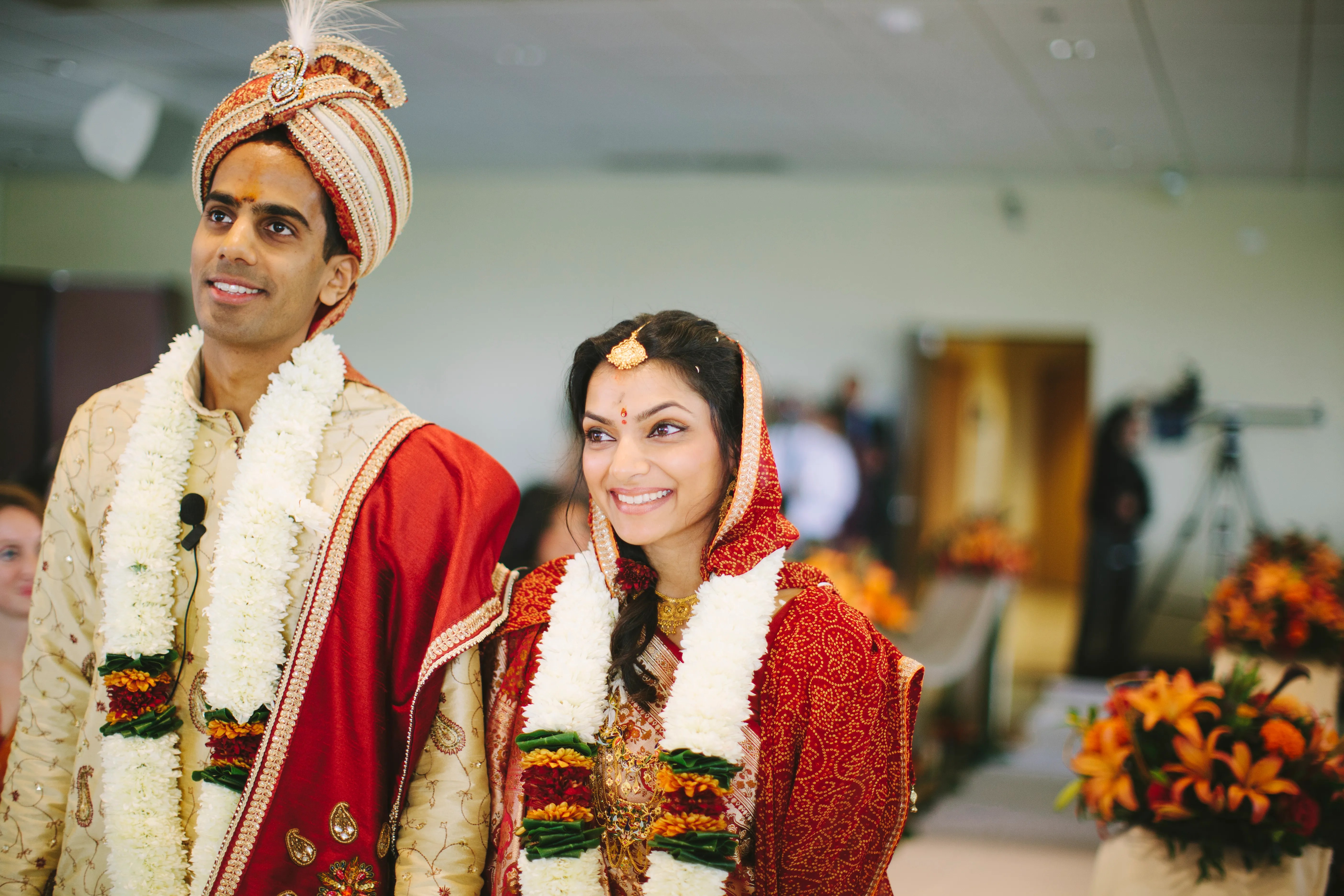 Bride and Groom Stand Side by Side During Ceremony