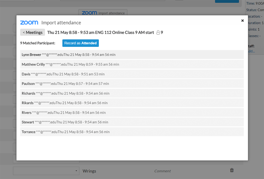 Zoom attendance tracking for online meetings in education