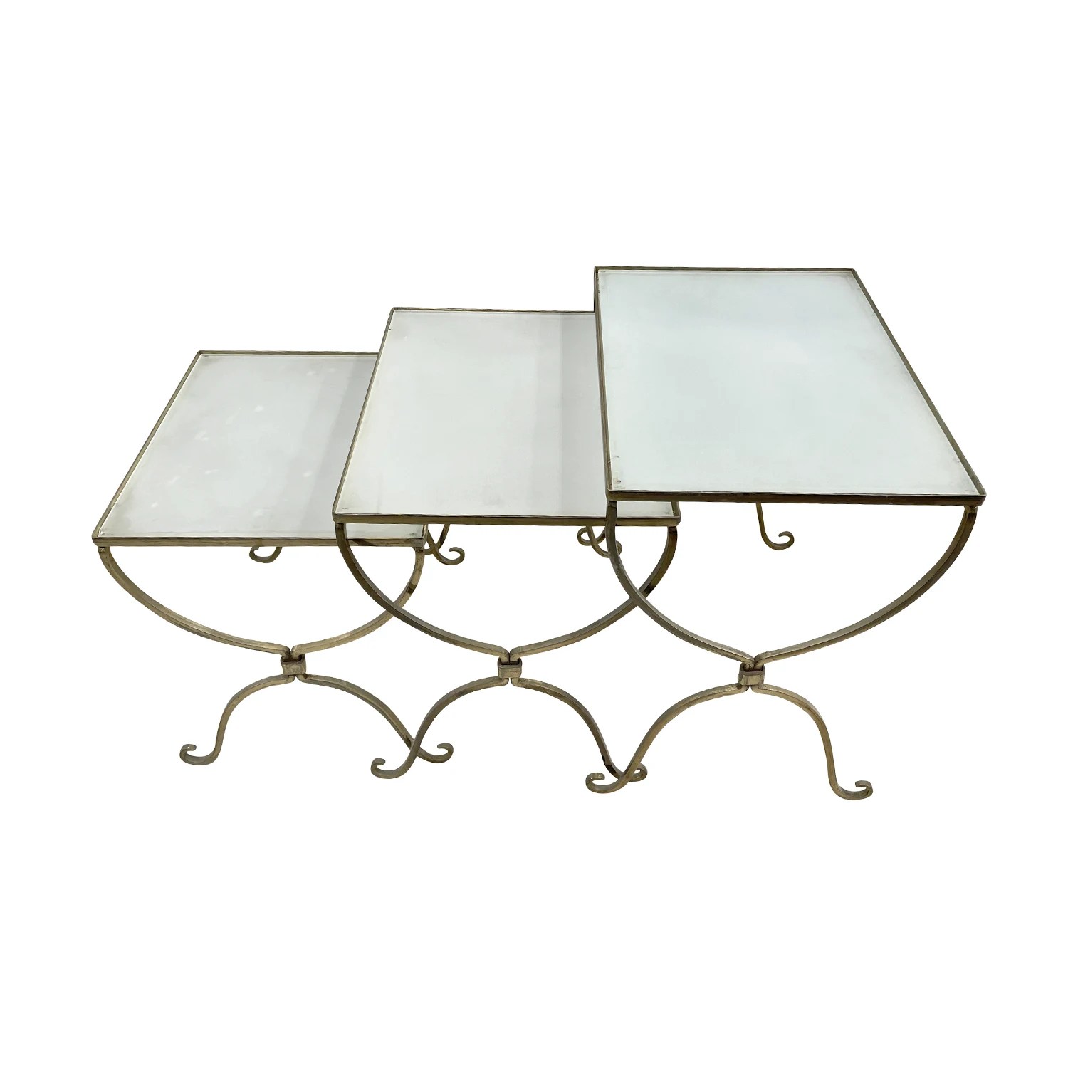 20th Century Set of Three French Brass & Glass Nesting Tables