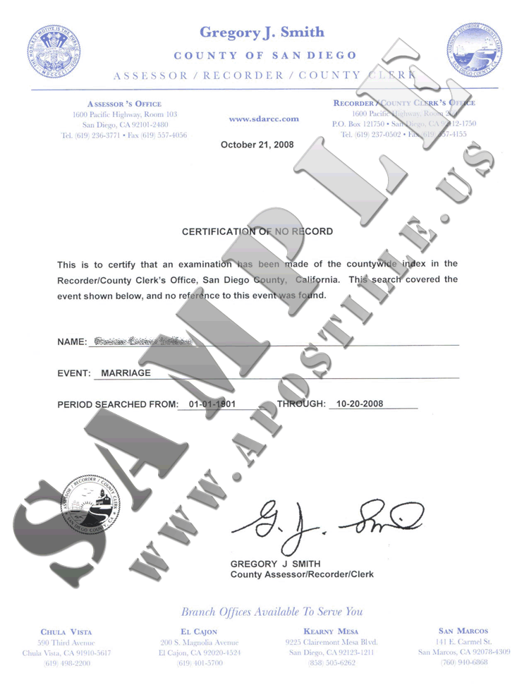 Authentications of Documents State California