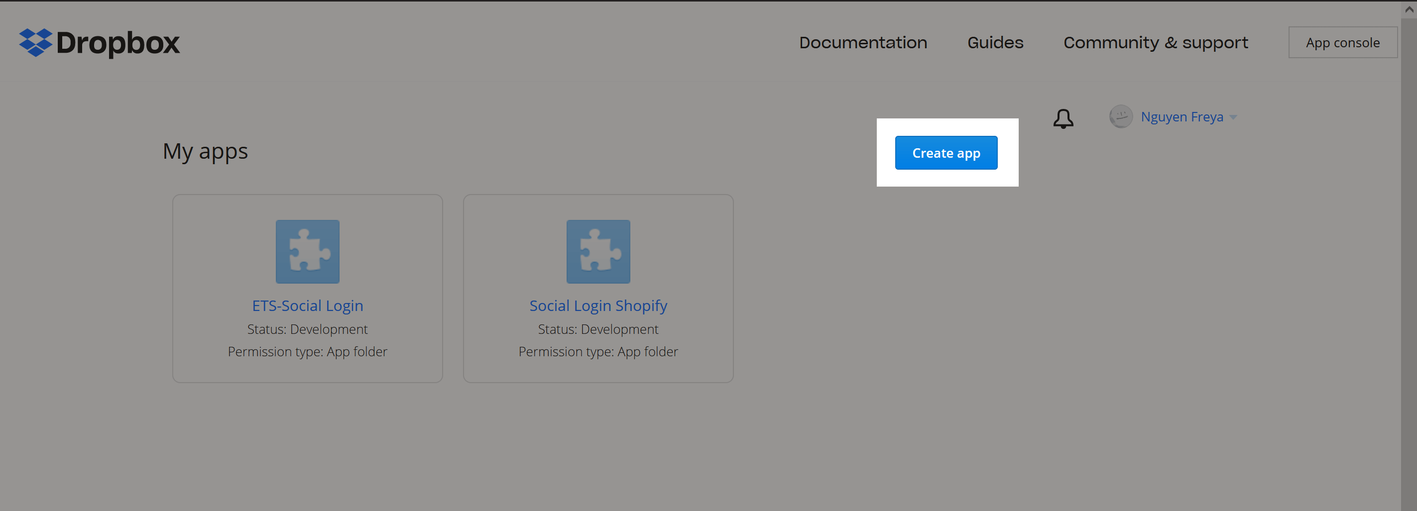 Get Dropbox API key pair