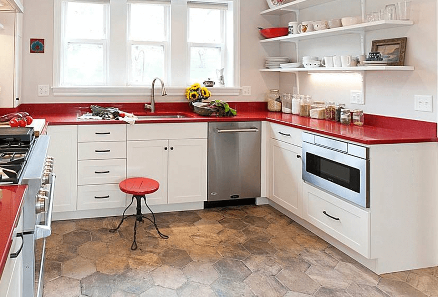 Red Countertop for Kitchens, Bathroom & Flooring