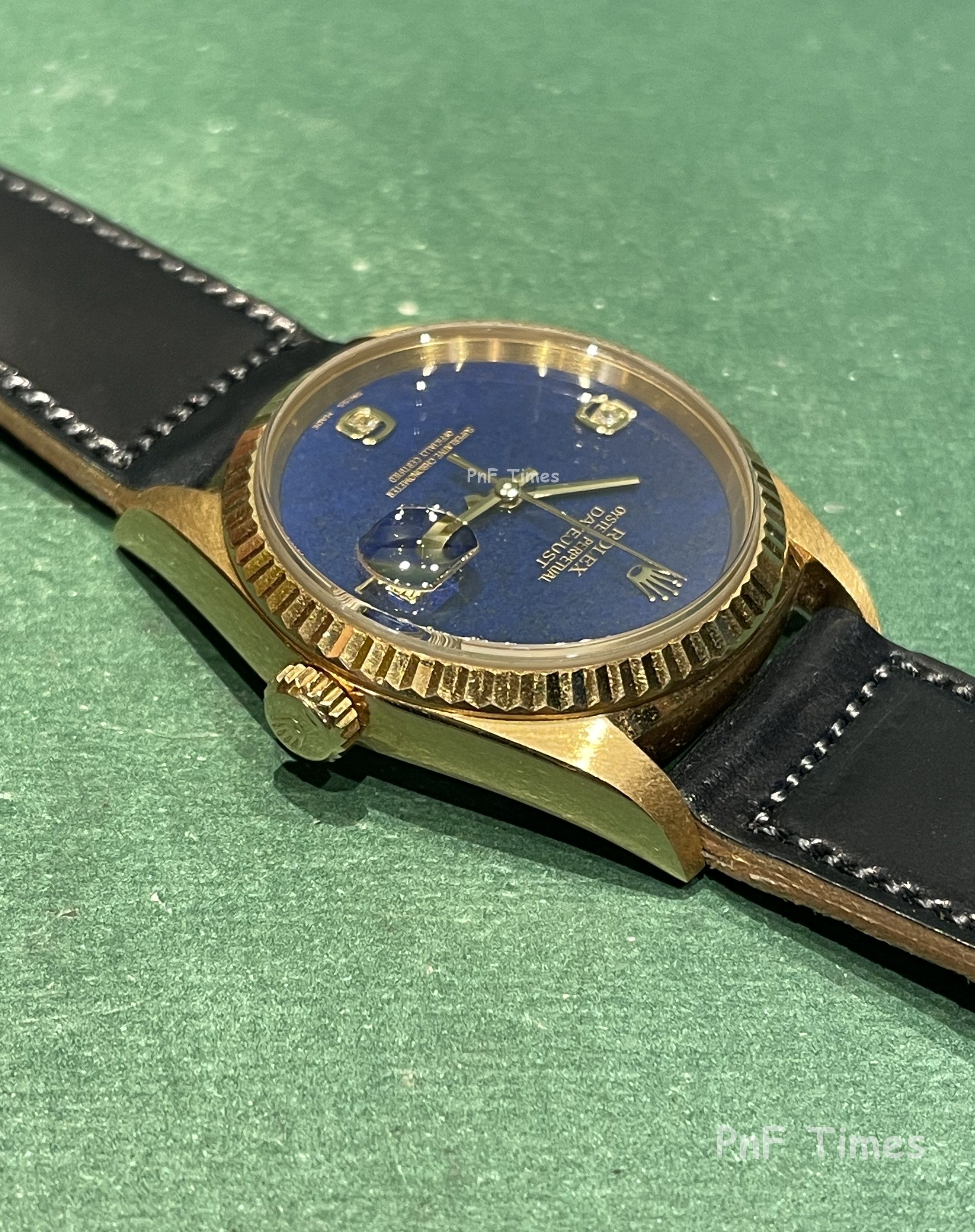 Rolex 16238 Oyster Perpetual Datejust 18K YG Lapis Dial with Leather