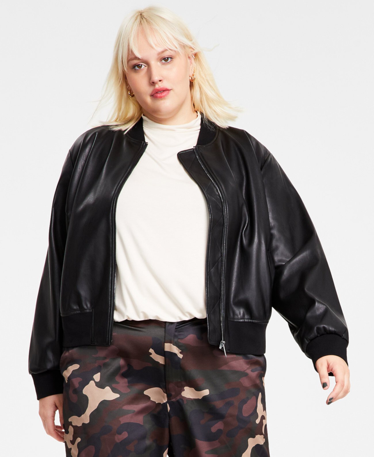 Купить Повседневные куртки Plus Size FauxLeather Bomber Jacket