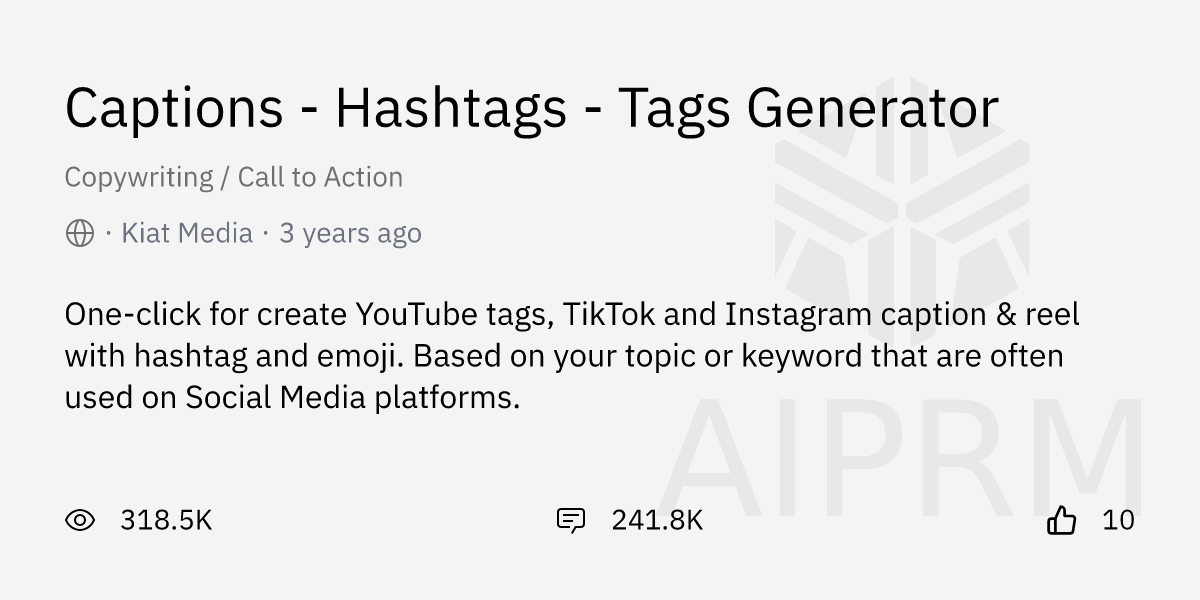 Captions Hashtags Tags Generator Prompt for ChatGPT AIPRM