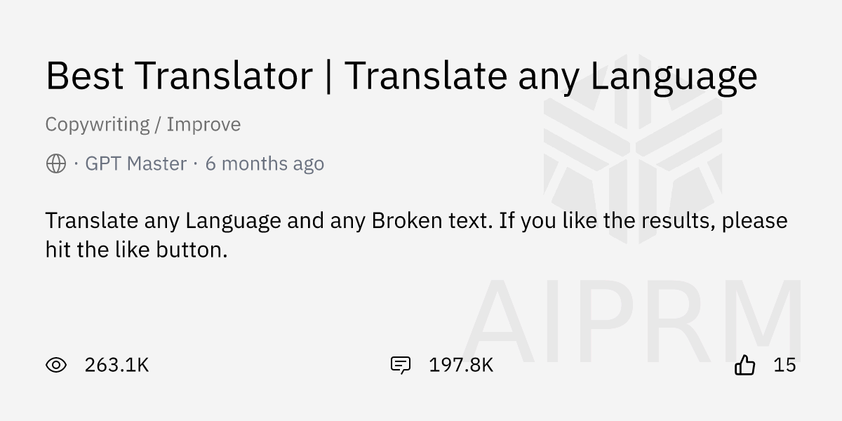Best Translator Translate any Language Prompt for ChatGPT AIPRM