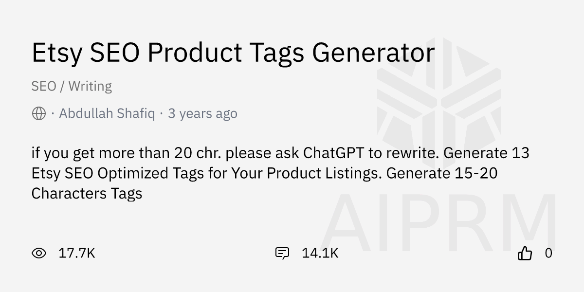 Etsy SEO Product Tags Generator Prompt for ChatGPT AIPRM