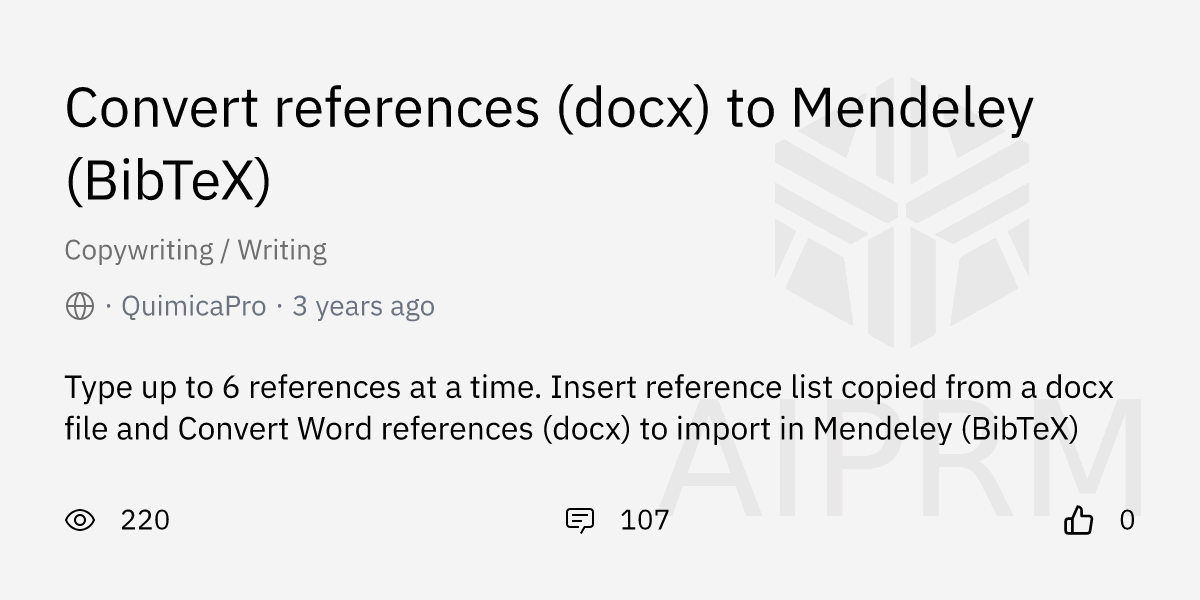 Convert references (docx) to Mendeley (BibTeX) Prompt for ChatGPT AIPRM