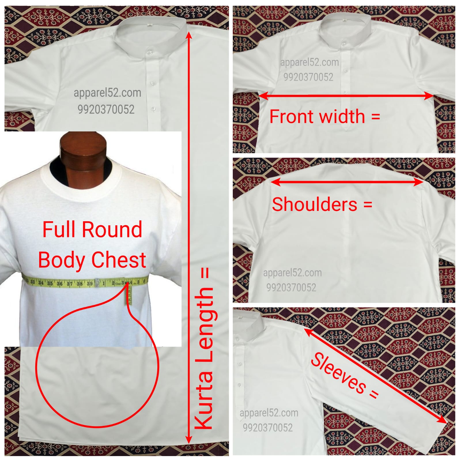 Size Measurement Custom Stitching Saya-Kurta, Rida