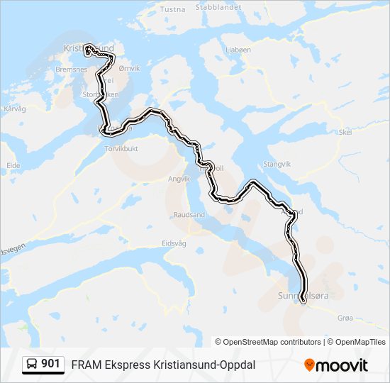 Bus 901 Route Map 901 Route: Schedules, Stops & Maps - Sunndalsøra-Trondheim (Updated)