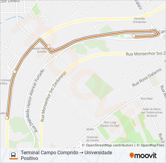 Rota da linha 829 UNIVERSIDADE POSITIVO horários, paradas e mapas