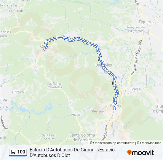 Línea 100 horarios, paradas y mapas Estació D'Autobusos De Girona‎→
