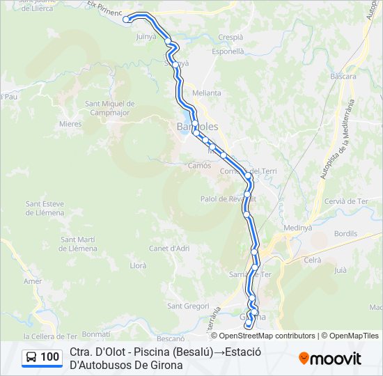 100 Ruta Horaris, Parades i Mapes Ctra. D'Olot Piscina (Besalú)‎→