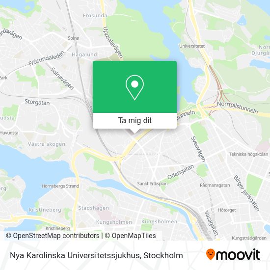 Nya Karolinska Karta Vägbeskrivningar till Nya Karolinska Universitetssjukhus i Solna med