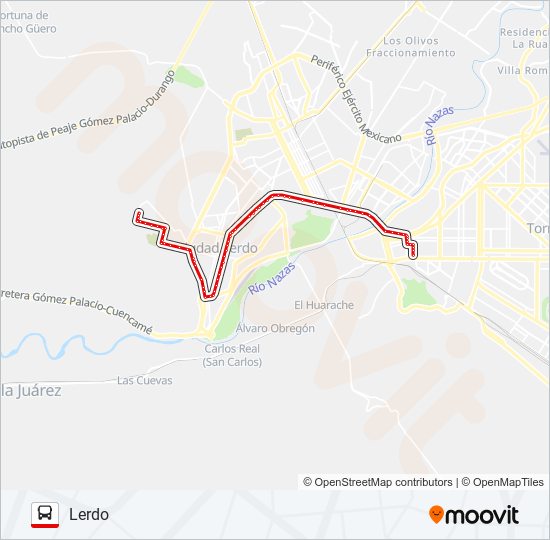 Ruta directo rojo horarios, paradas y mapas Lerdo (Actualizado)