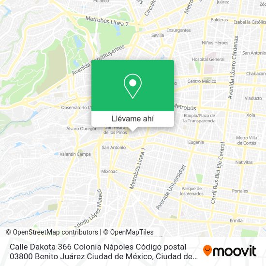 ¿Cómo llegar a Calle Dakota 366 Colonia Nápoles Código postal 03800