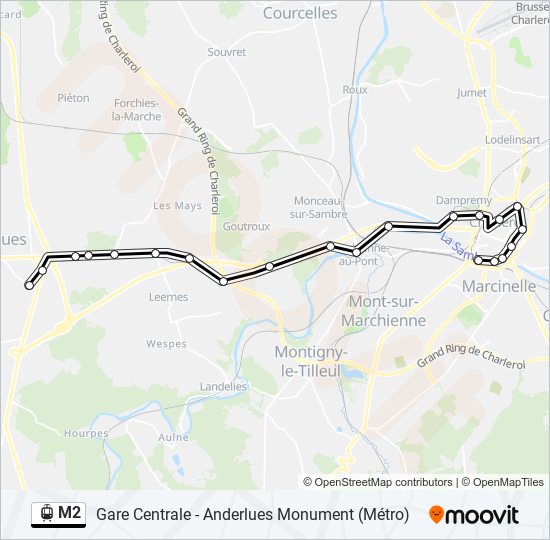 m2 Itinéraire Horaires, Arrêts & Plan Anderlues Jonction (M)‎→