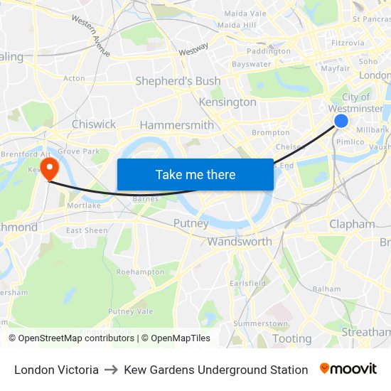 London Victoria to Kew Gardens Underground Station with public