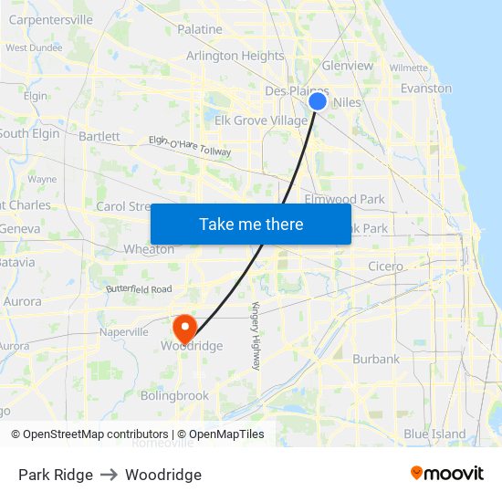 Park Ridge to Woodridge with public transportation