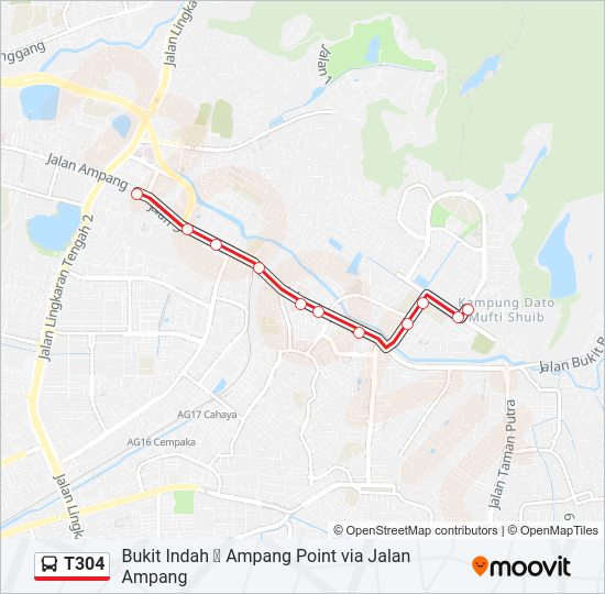Via Bus Routes Map T304 Route: Schedules, Stops & Maps - Ampang Point Via Jalan Ampang (Updated)