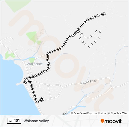 Ruta 401 horarios, paradas y mapas Waianae Valley (Actualizado)