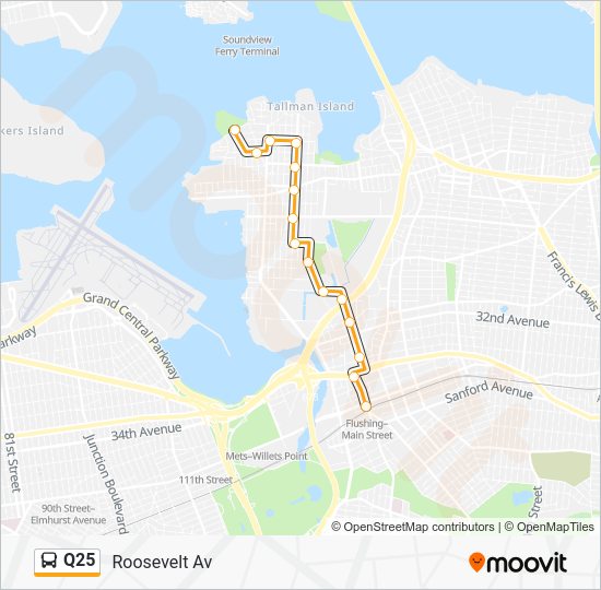 Ruta q25 horarios, paradas y mapas Roosevelt Av (Actualizado)