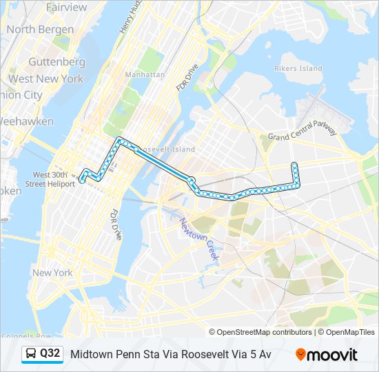 q32 Route: Schedules, Stops & Maps - Midtown Penn Sta Via Roosevelt Via