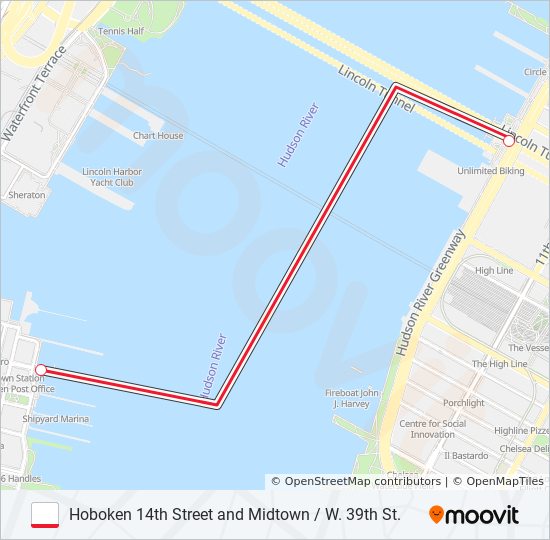 hoboken 14th street and midtown w 39th st Route Schedules, Stops