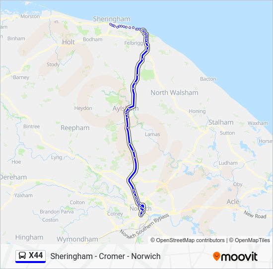 x44 Route Schedules, Stops & Maps Norwich City Centre (Updated)