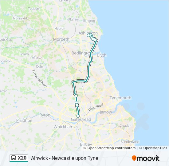 x20 Route Schedules, Stops & Maps Ashington (Updated)