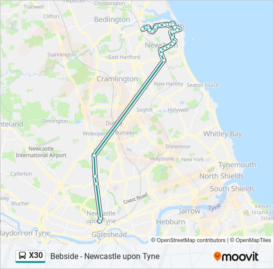 x30 Route Schedules, Stops & Maps Newcastle upon Tyne (Updated)