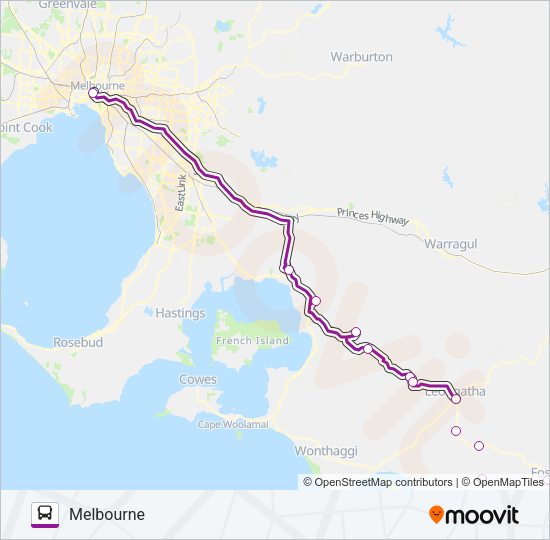 yarram melbourne via koo wee rup leongatha Route Schedules, Stops