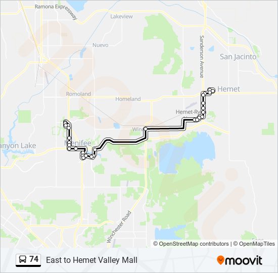 74 Route Schedules, Stops & Maps East to Hemet Valley Mall (Updated)