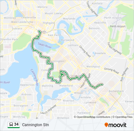 34 Route Schedules, Stops & Maps Cannington Stn (Updated)