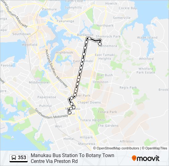 353 Route Schedules, Stops & Maps Manukau Bus Station To Botany Town Centre Via Preston Rd