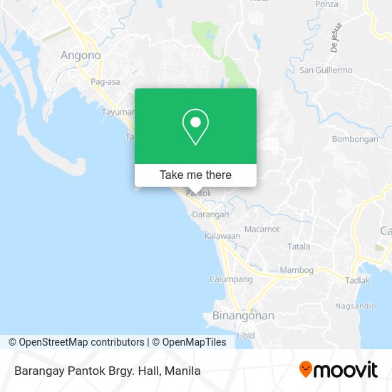 How to get to Barangay Pantok Brgy. Hall in Binangonan by bus or train?