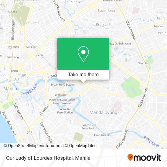 How to get to Our Lady of Lourdes Hospital in Manila by bus or train?
