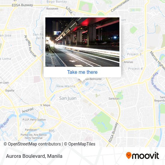 How to get to Aurora Boulevard in Quezon City by bus or train?