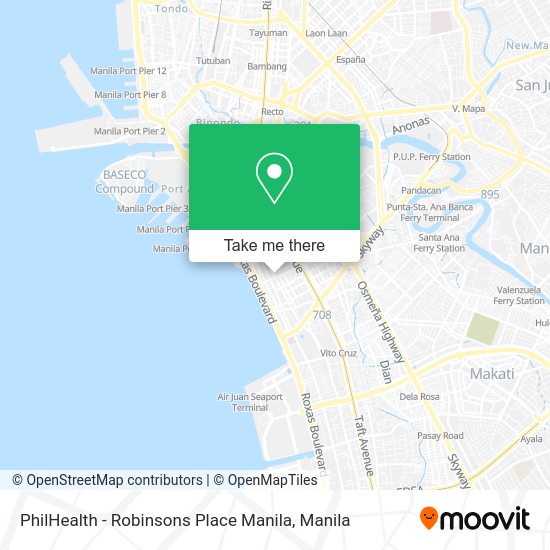 How to get to PhilHealth Robinsons Place Manila by bus or train?