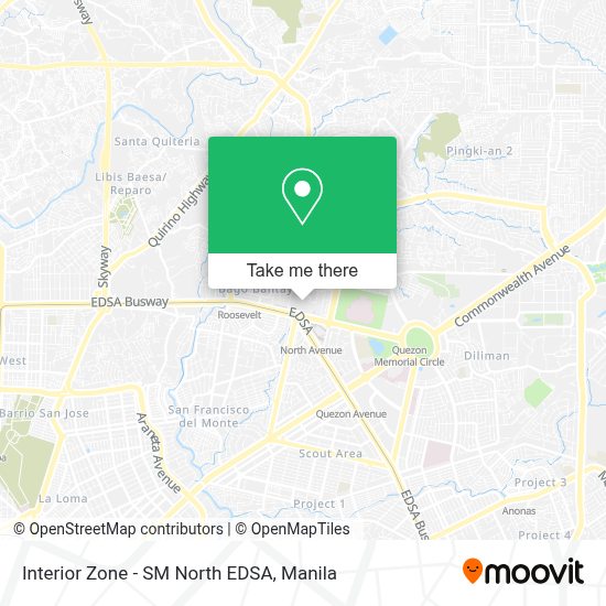 How to get to Interior Zone SM North EDSA in Quezon City by bus or train?