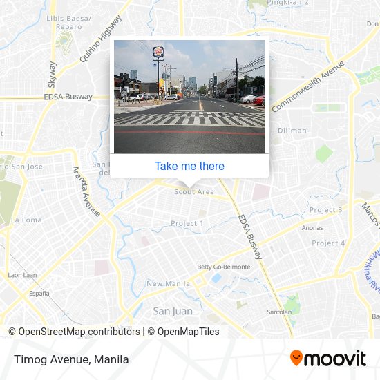How to get to Timog Avenue in Quezon City by bus or train?