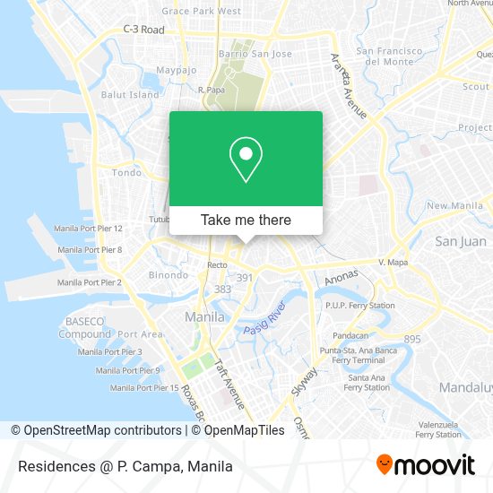 How to get to Residences P. Campa in Manila by bus or train?