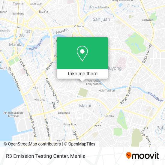 How to get to R3 Emission Testing Center in Makati City by bus or train?