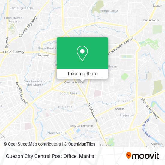 How to get to Quezon City Central Post Office by bus or train?
