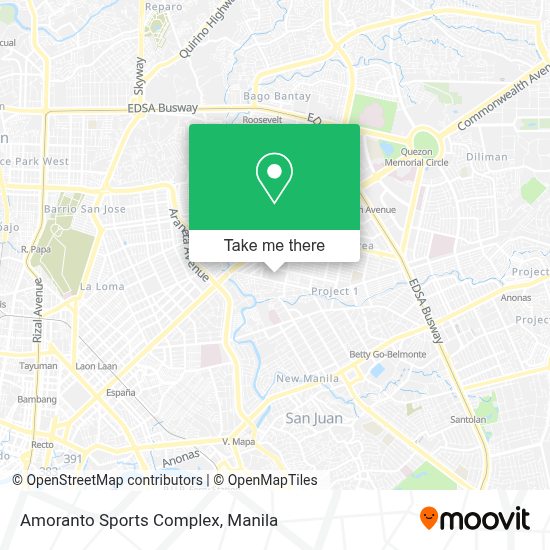 How to get to Amoranto Sports Complex in Quezon City by bus or train?