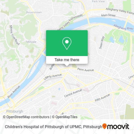 How to get to Children's Hospital of Pittsburgh of UPMC by bus or light