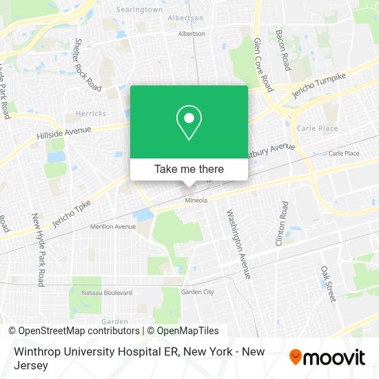 How to get to Winthrop University Hospital ER in Mineola, Ny by Train